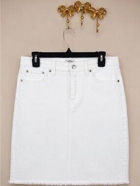 J. Crew White Denim Skirt - Straight High-Rise Style Distressed Hem. Size 29